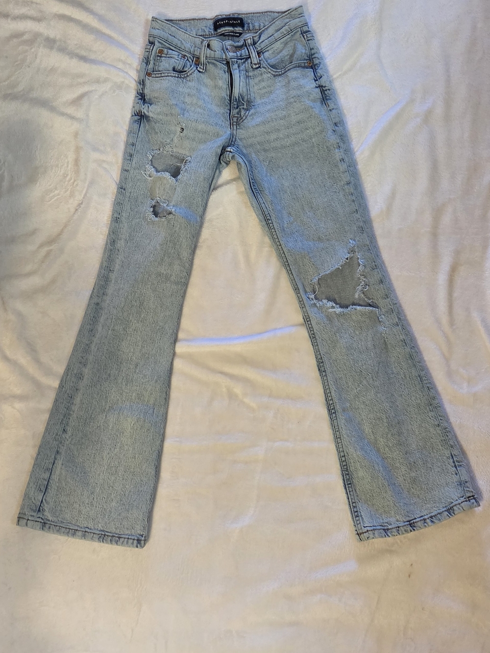 Aeropostale Light Blue Distressed Flared Jeans